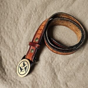 Vintage Men's Leather Belt Size 32 with Migration Brass Buckle